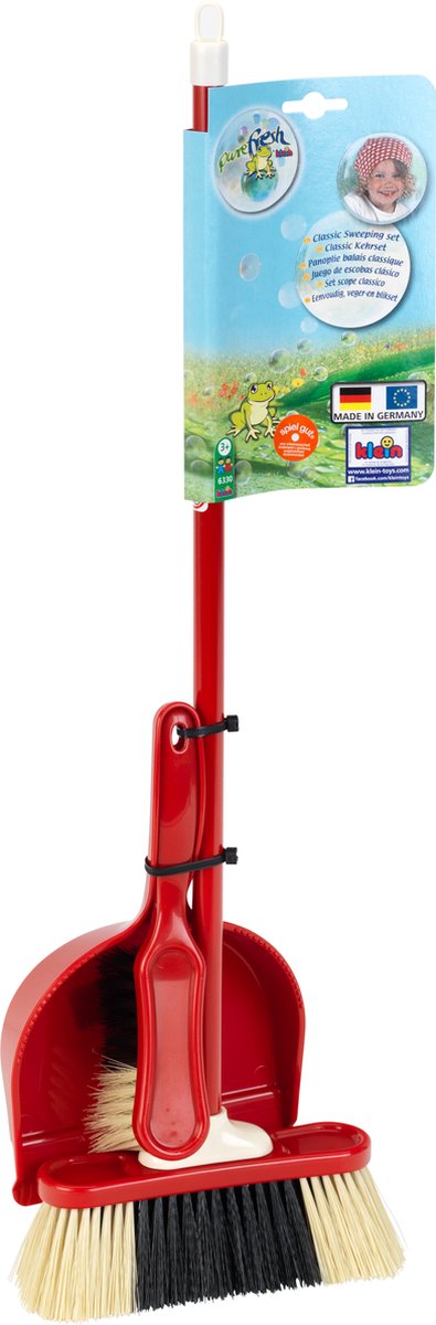 Klein Toys Pure Fresh Classic Juego de barrer - Recogedor, recogedor y escoba - Mango de 61,5 cm de Largo - Rojo