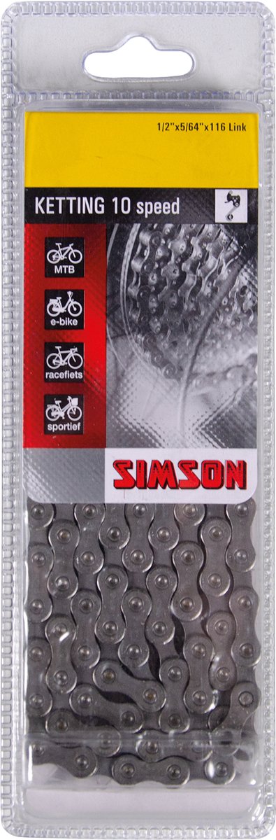 Simson Ketting Derailleur Cadena de 10 ciclismo 10 velocidades, recubrimiento anti-rominación, 116 enlaces, 1 2 x5 64