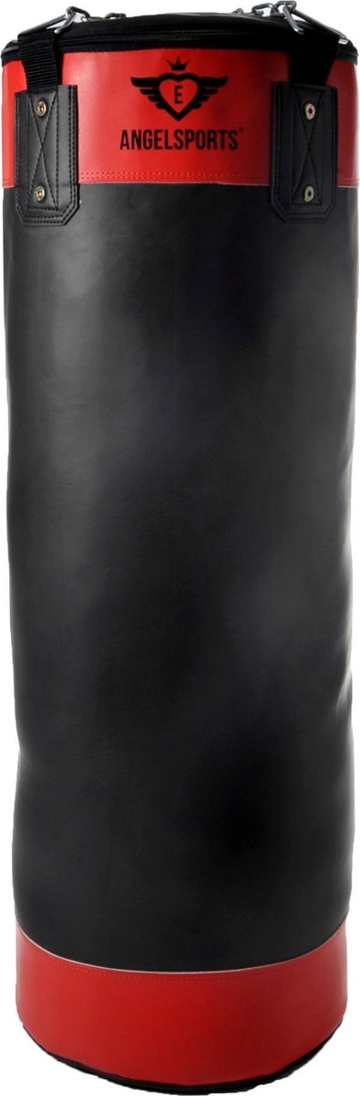 Saco de boxeo Longfield 20 kg de cuero PVC rojo negro - saco de boxeo para niños - incluye cadena para colgar - saco de boxeo de entrenamiento para uso recreativo - 80 cm - corazón de ángel