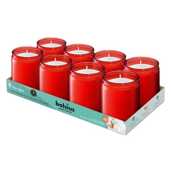 Bolsius prof star light glass red (8 pieces)