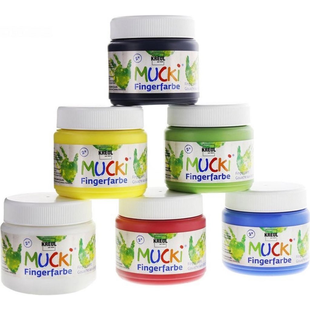 Kreul mucki vingerverf set - 6x 150ml primaire kleuren - dermatologisch getest, parabenenvrij veganistisch
