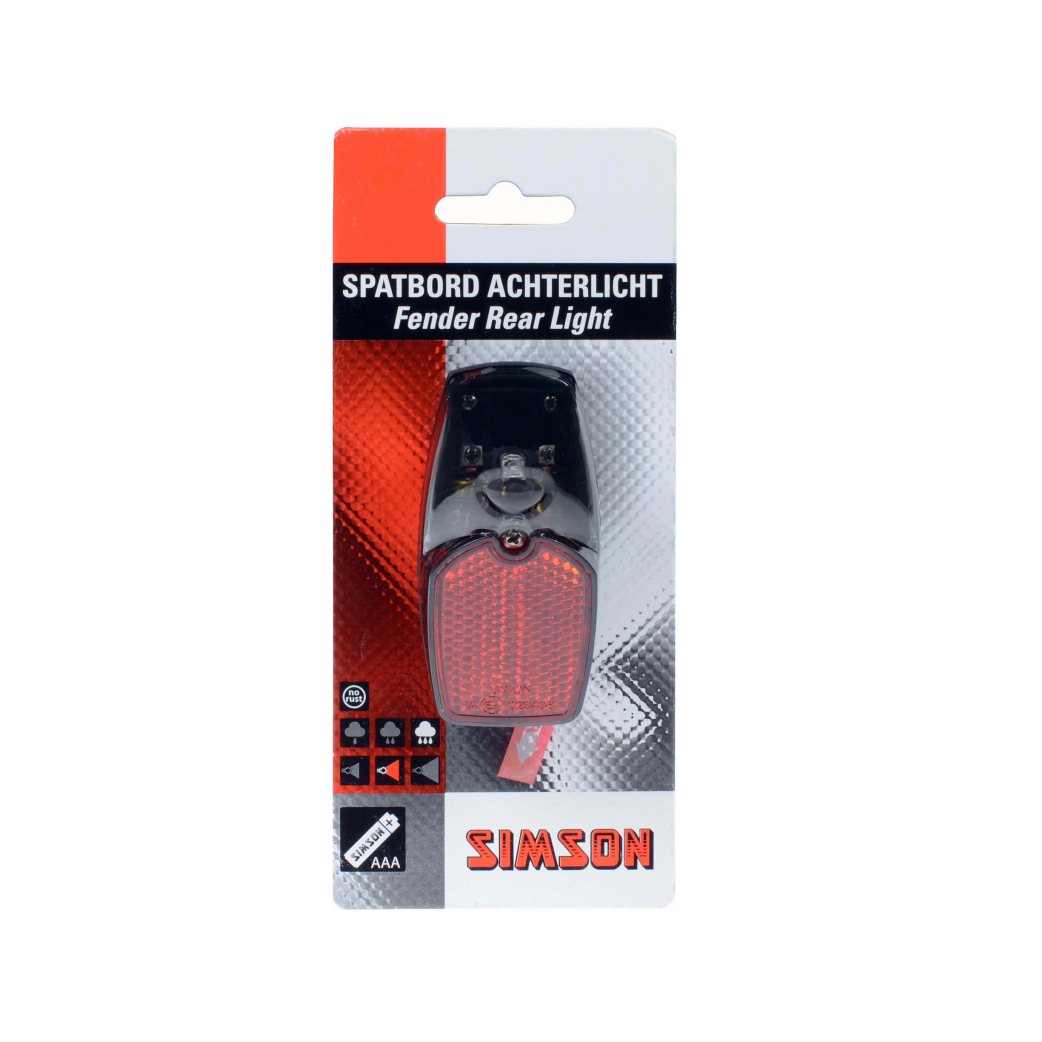 Simson spatbordachterlicht LED incl. batterijen op kaart