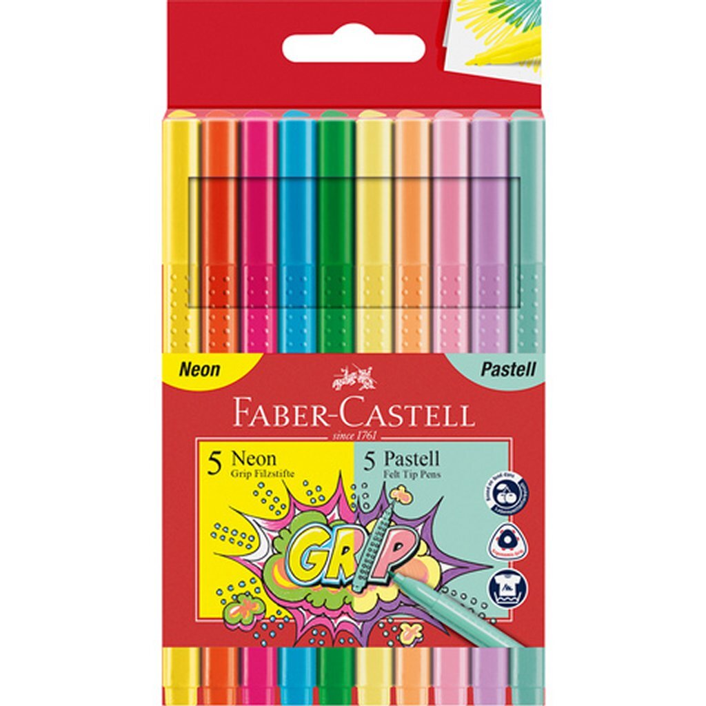Faber castell fc-155312 pennarelli con impugnatura neon e pastello 10 pezzi