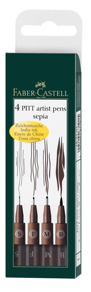 Faber Castell Faber Castell FC-167101 Segno Marker Faber-Castell Pitt Artist Pen Pen a 4 pezzi Endum Donker Sepia