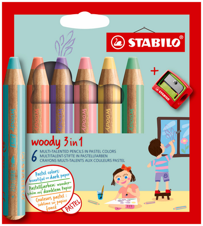 Stabilo Woody Arty colored pencils - 6 colors + pencil sharper