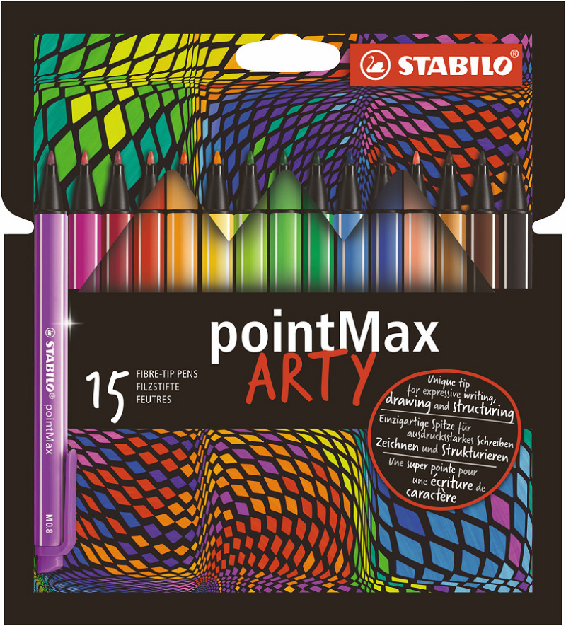 Stabilo pointmax - hardtip fineliner 0,8 mm - arty etui met 15 kleuren