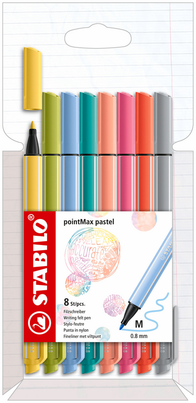 Stabilo Pointmax Fineliners Pastel, 8st.