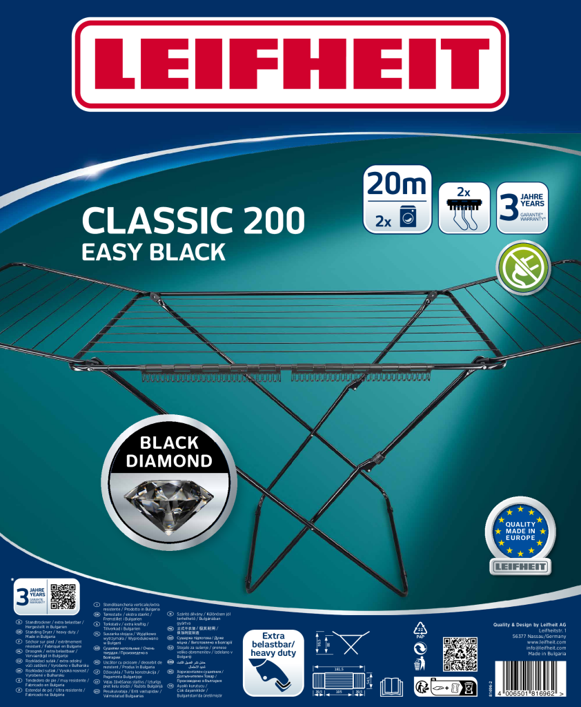 Leifheit 81696 classic 200 easy drying rack black