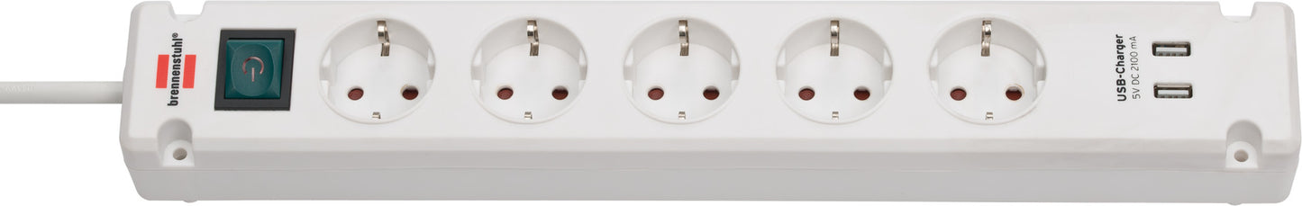 Brennenstuhl bremounta-stekkerstrip 5-voudig met 2 usb-laadbussen (connector usb met schakelaar en 3 m kabel) - 1150660325