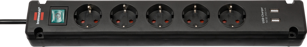 Brennenstuhl bremounta stekkerdoos 5-voudig stekkerdoos (zwart, 2x usb)