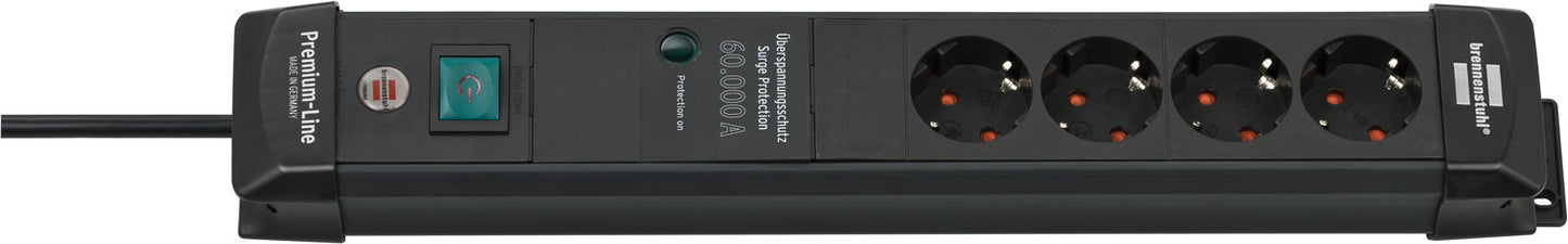 Brennenstuhl premium-line stekkerdoos 4-voudig stekkerdoos (zwart, 1,8 meter, 60.000a overspanningsbeveiliging)