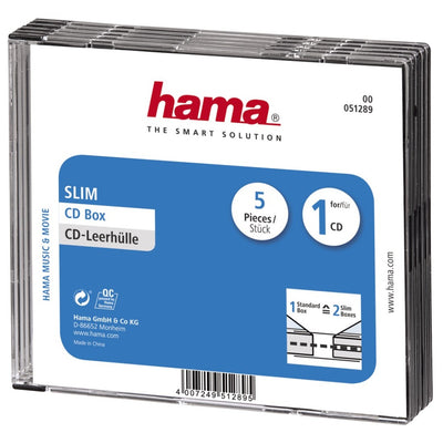 Hama CD Box Slim 5-Pack Transparent Black