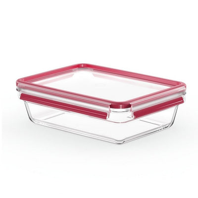 Emsa n1041100 clip and close glazen vershoudbewaarbakje 2l 11.8x6.9 cm 19.7x8 cm rood