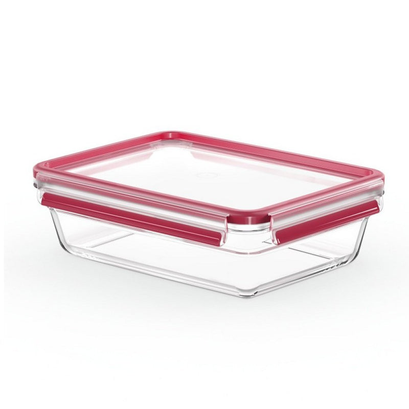 Emsa n1041100 clip and close glazen vershoudbewaarbakje 2l 11.8x6.9 cm 19.7x8 cm rood