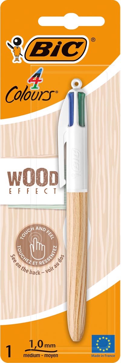 Estilo madera colores Bic | Bolígrafo de 4 colores | medio | colores de tinta clásicos | en ampolla
