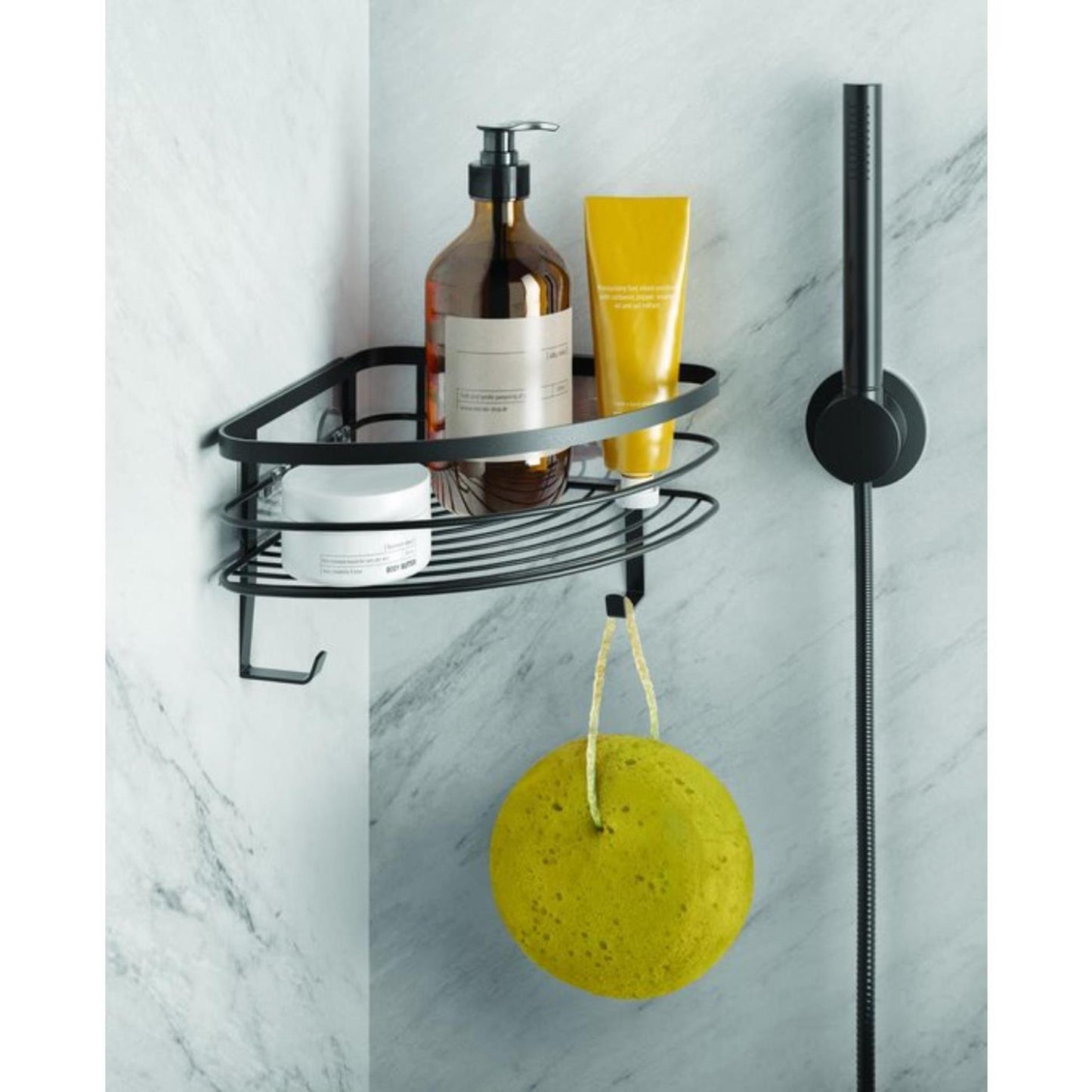 Estante esquinero de ducha Metaltex negro mate