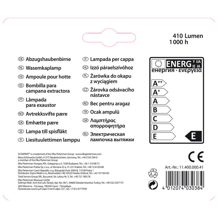 Scanpart afzuigkaplamp e14 40w t25 2-pa