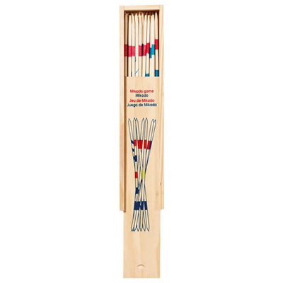 Juego de madera mikado en caja de almacenamiento de madera