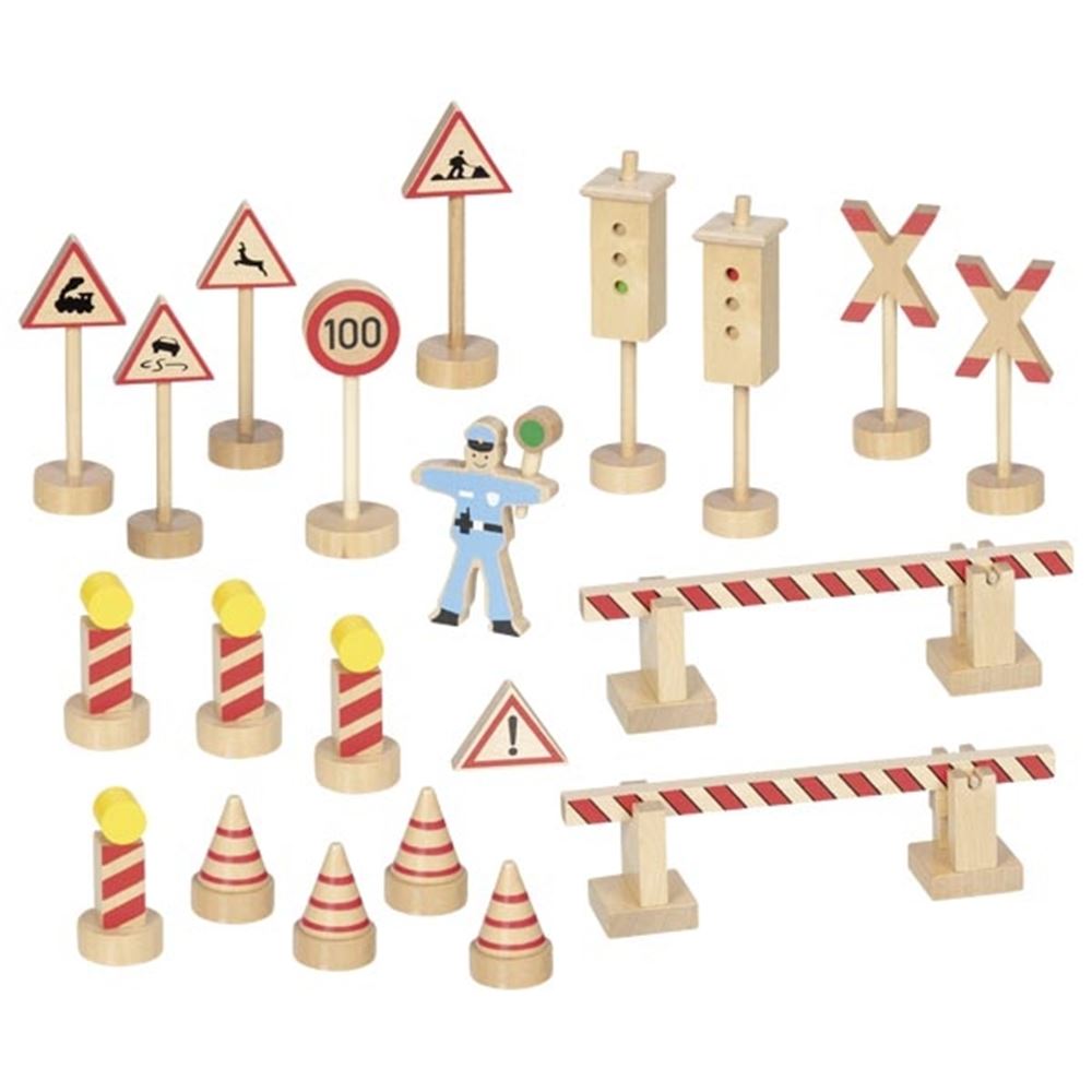 Set de señales de tráfico de madera Goki - 21 piezas.
