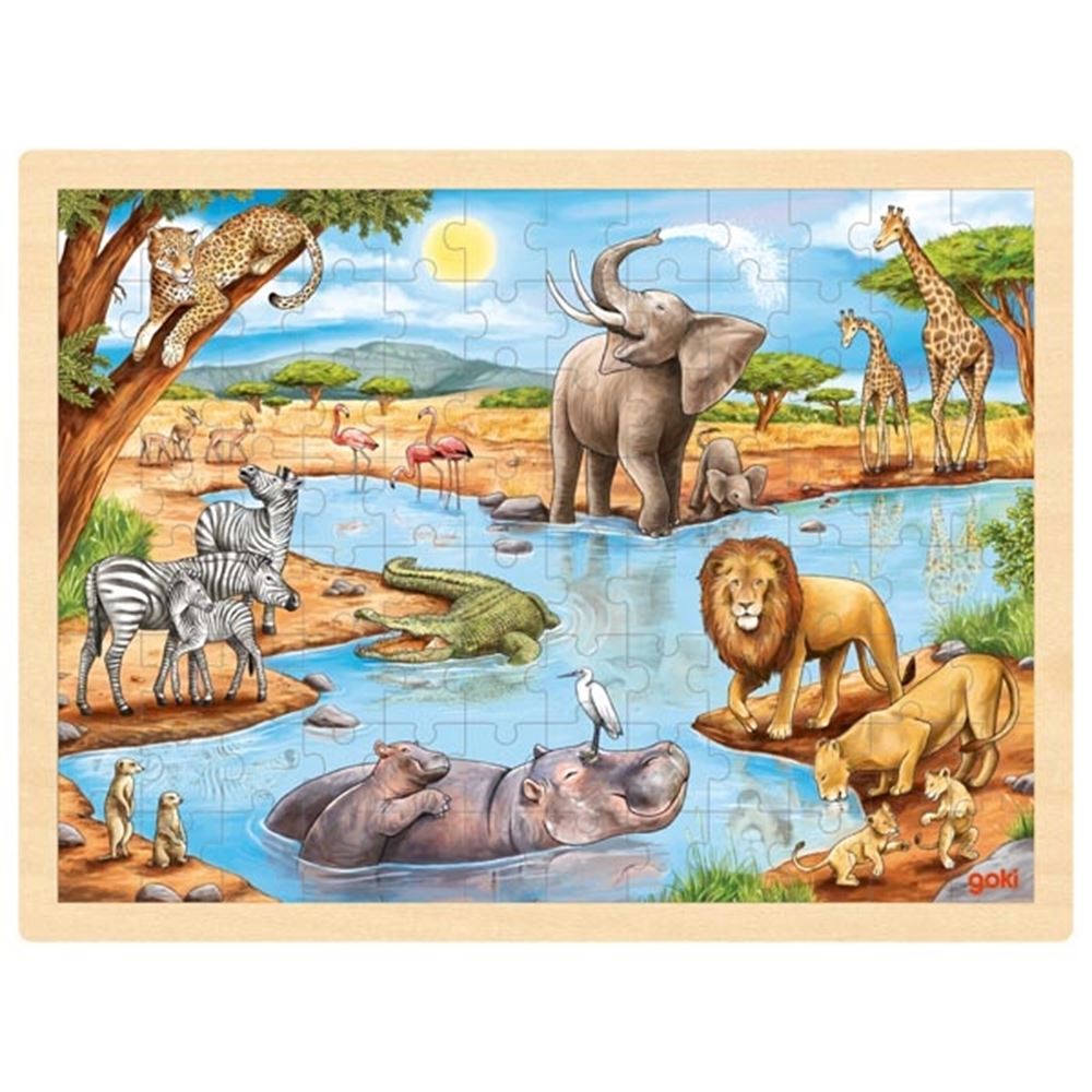 Goki puzzel - afrikaanse savanne - 96 stukjes - 40x30x0,8cm - hout - 3 jaar
