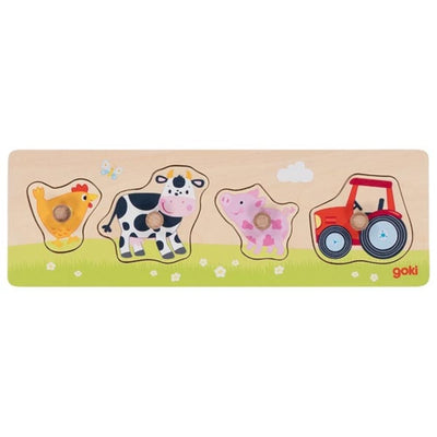 Goki Wooden Stud Puzzle en la granja, 4st.