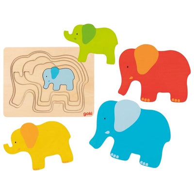 Elefante puzzle a strato di legno Goki, 5st.