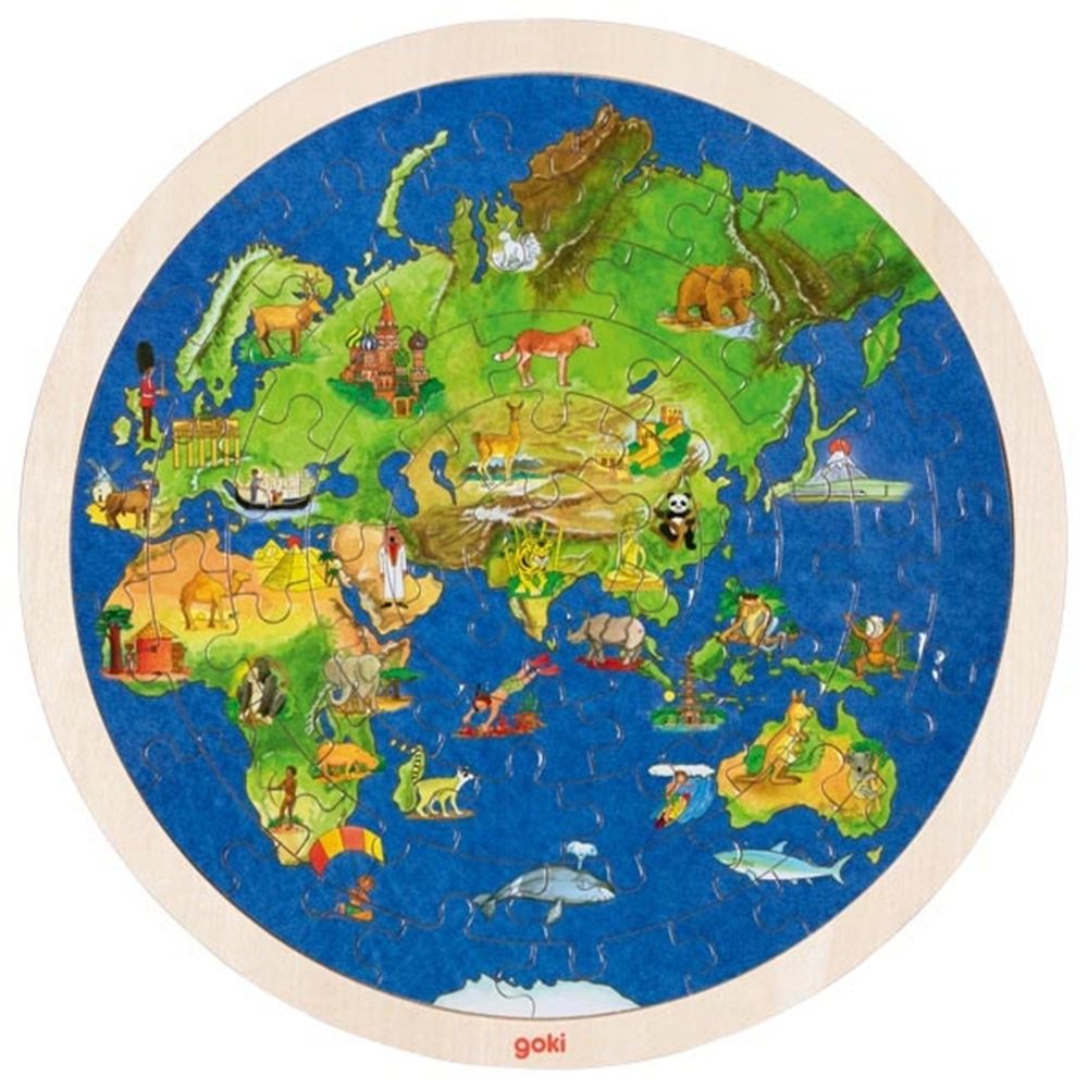 Goki double -sided wooden puzzle globe, 57st.