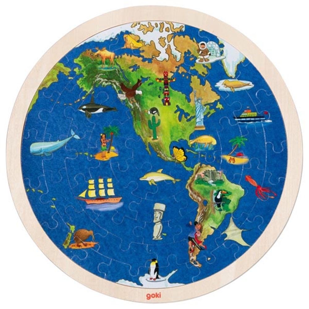 Goki double -sided wooden puzzle globe, 57st.