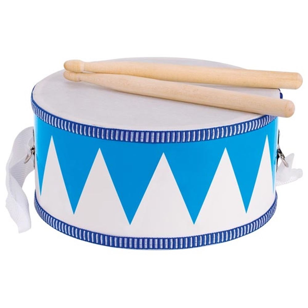 Drum di legno Goki con bastoncini blu bianco
