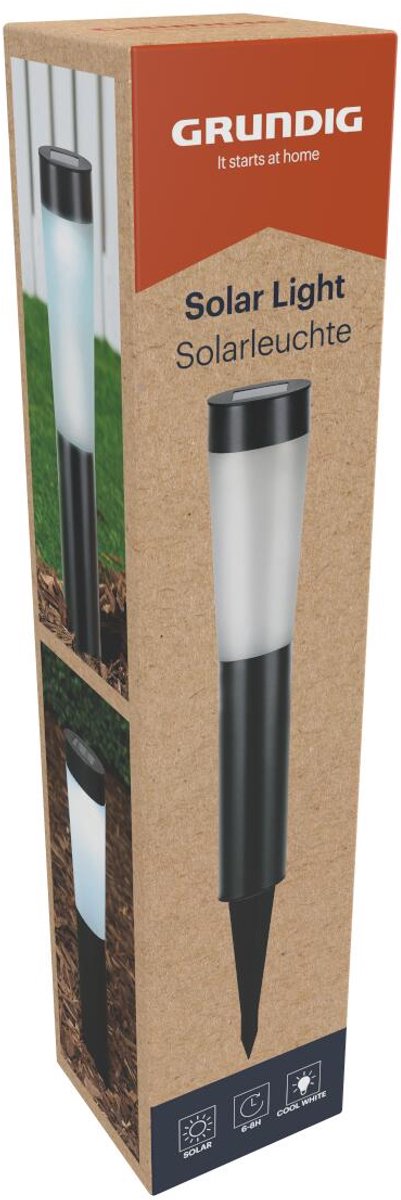 Lampada solare da giardino Grundig - illuminazione da giardino con picchetto - luce LED bianca fredda - IP44 resistente agli spruzzi d'acqua - durata 6-8 ore - 75,5 cm - nero