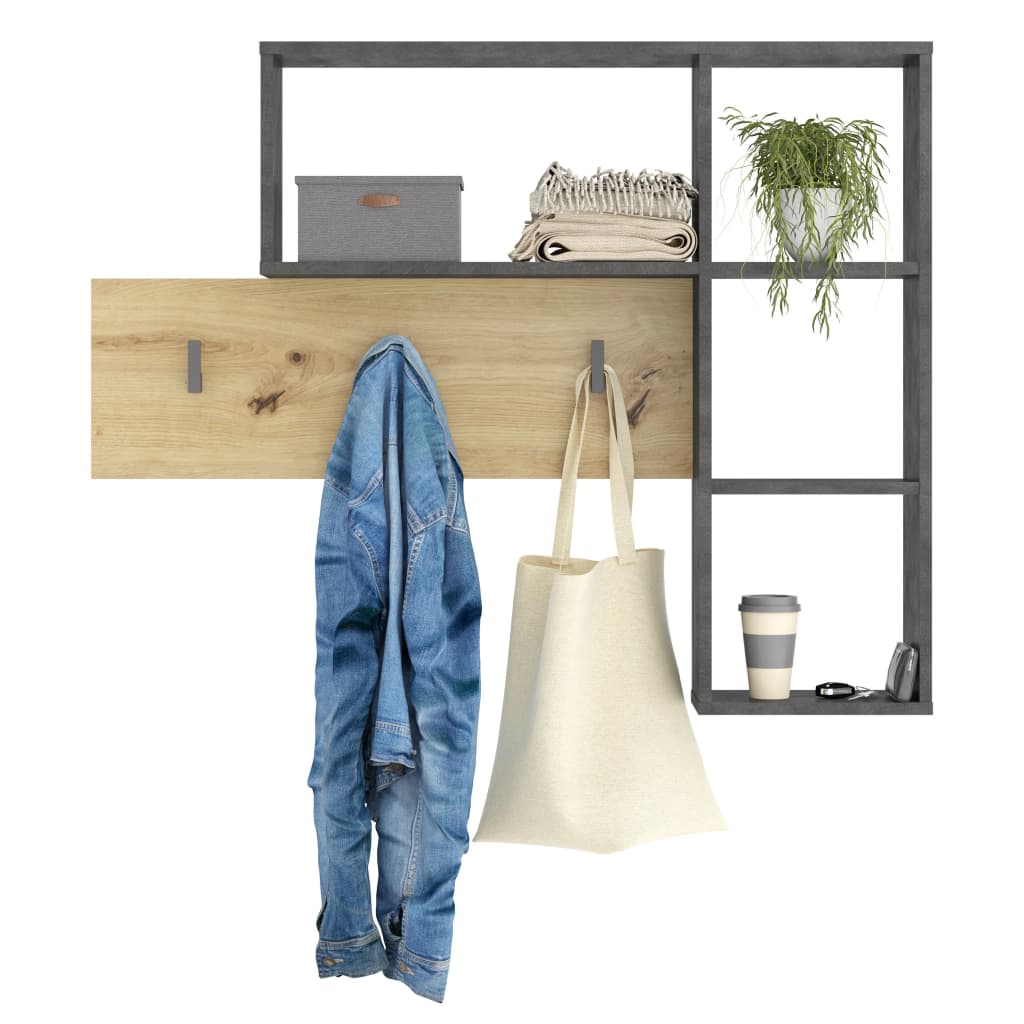 FMD FMD Wall Coat Back con 4 compartimentos abiertos de antracita y roble de color