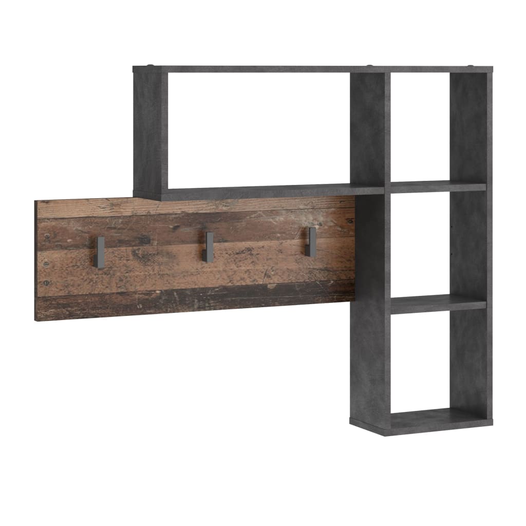 FMD FMD FMD Wall Coat Rack con 4 compartimentos abiertos de antracita y marrón oscuro