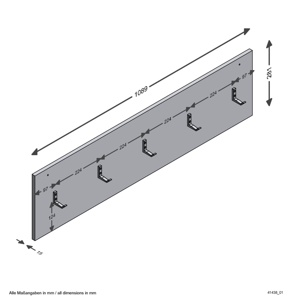 FMD FMD Wall Coat Rack 108.9x1.5x28.1 cm de roble artesanal coloreado