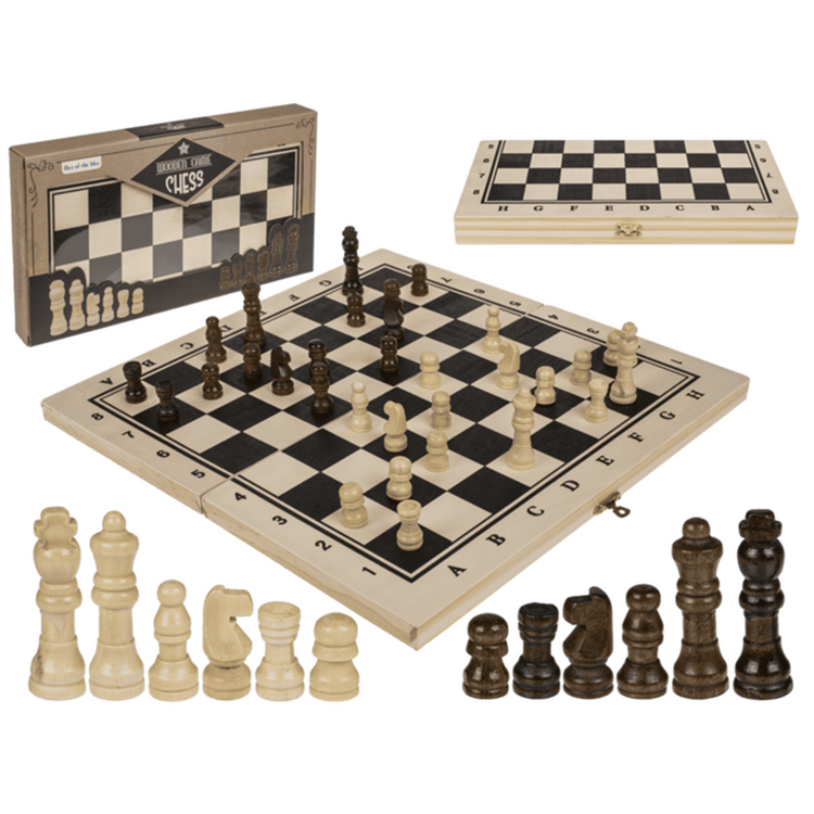 Juego de mesa de madera, ajedrez. 34x34cm.