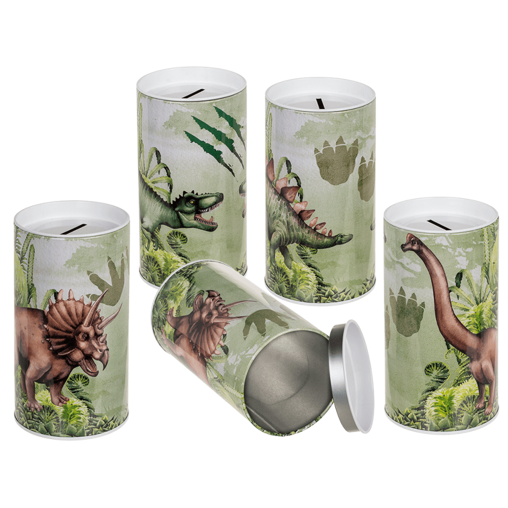 Hucha de metal, dinosaurio. 4 surtido