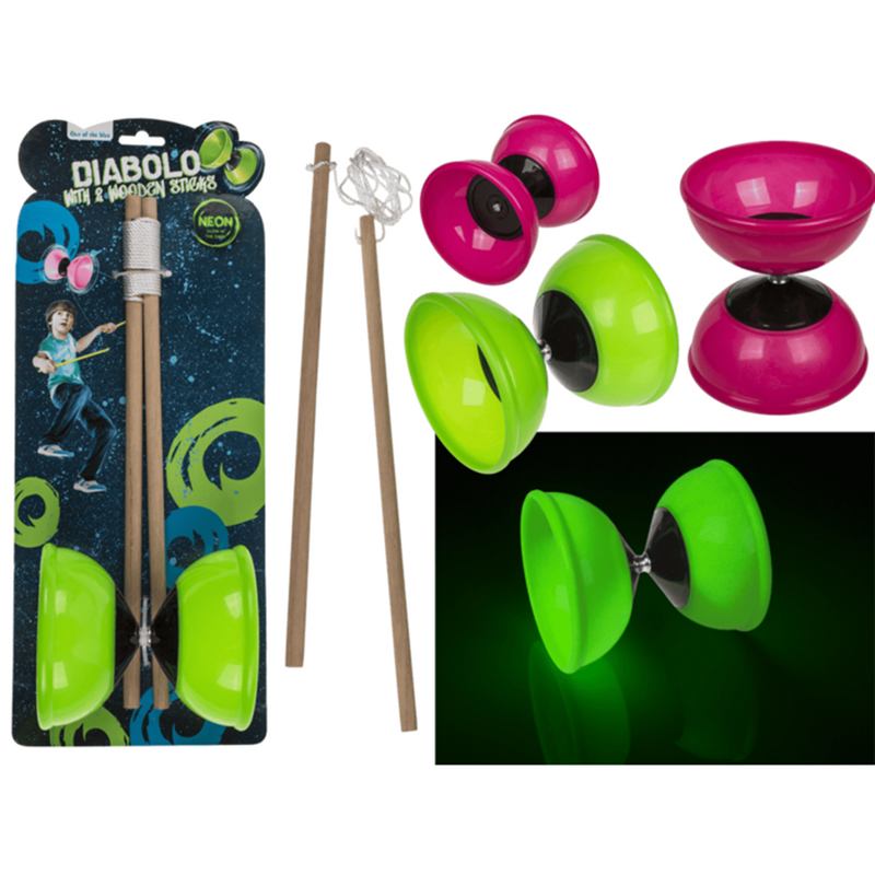 Diabolo met 2 stokjes, glow in the dark.