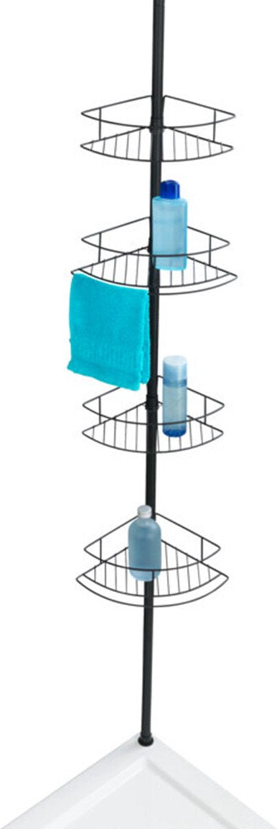 Wenko hh wenko telescopisch doucherek dolcedo 4-laags rvs zwart - uitschuifbaar van 65 tot 275cm - douchemand - bevestigen zonder boren