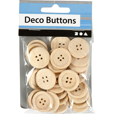 Bottoni in legno Creativ Company, d 23 mm, 4 fori, 30 pezzi, 1 scatola