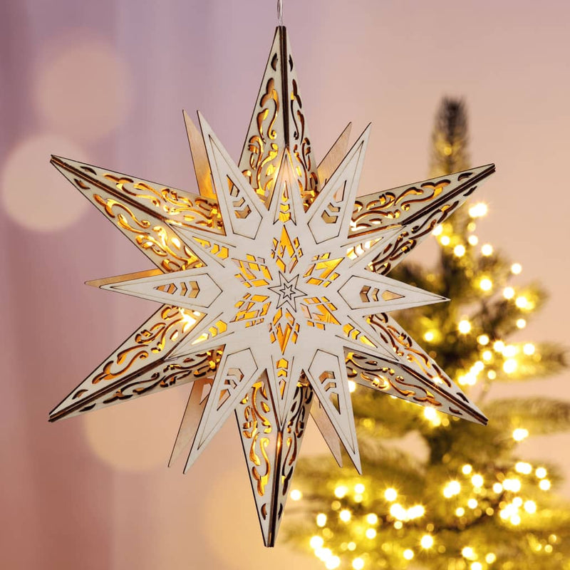Hola hola estrella con iluminación de madera