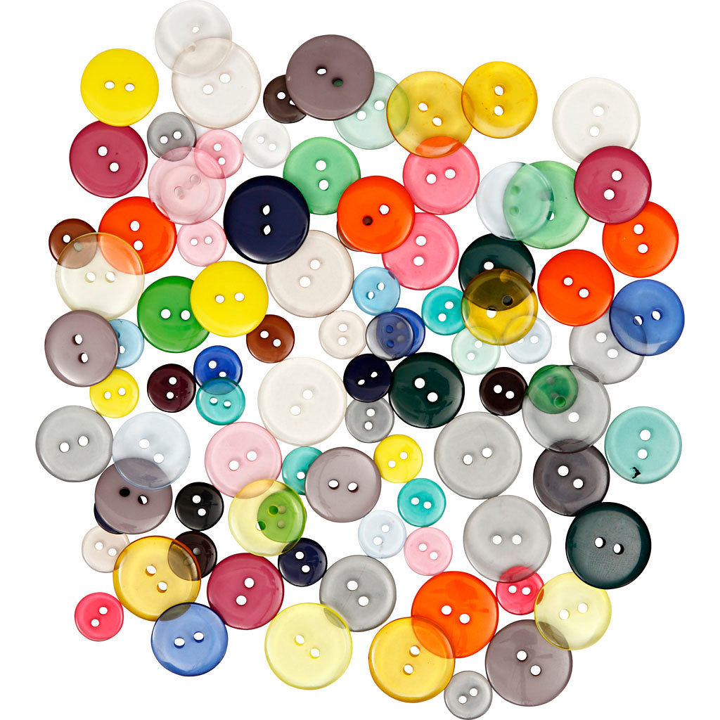 Bottoni aziendali Creativ, d 12+18+20 mm, vari colori, 50 gr, 100 pezzi 1 scatola