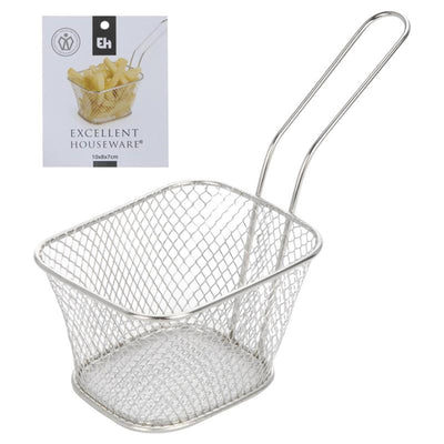 Excelente cesta para freír cromada con asa 10x10cm