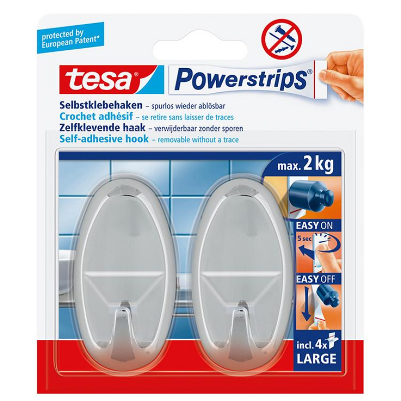 Tesa powerstrips plakhaak large ovaal chroom