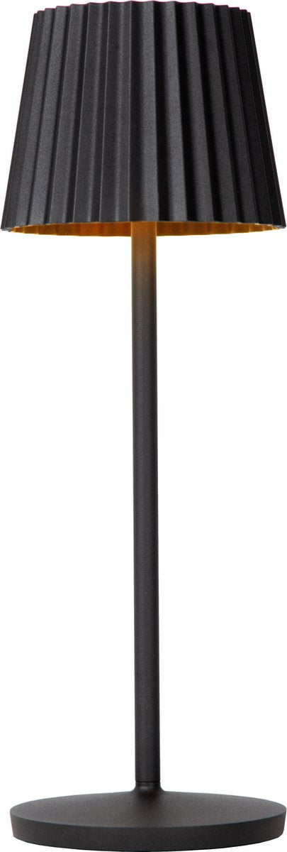 Lucide justine - lámpara de mesa recargable interior exterior - batería recargable - led regulable - 1x2w 2700k - ip54 - con estación de carga inalámbrica - negro