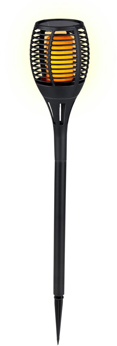 Antorcha solar para jardín Grundig - efecto llama LED con 30 LED - IP44 a prueba de salpicaduras - iluminación solar para jardín - duración de combustión 6 horas - ø9 x 59 cm - negro
