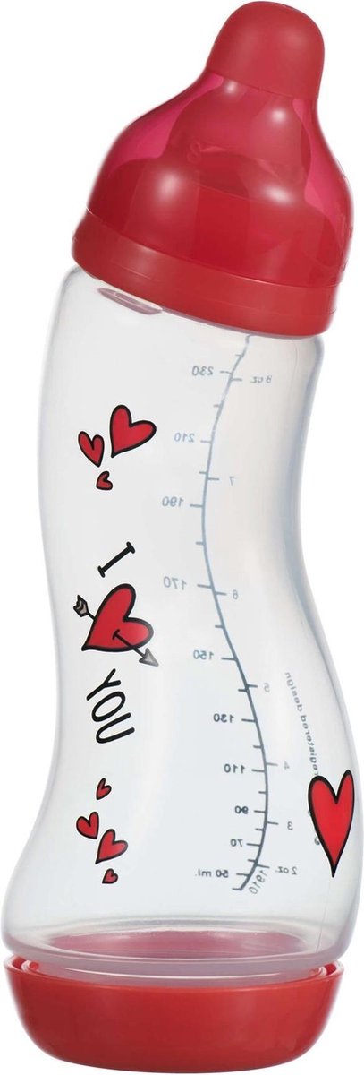 Biberón Difrax 250 ml natural - biberón s - anticólicos - te amo rojo - 1 pieza