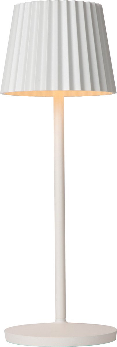 Lucide justine - lámpara de mesa recargable para interior y exterior - batería recargable - LED regulable - 1x2w 2700k - ip54 - con estación de carga inalámbrica - blanco