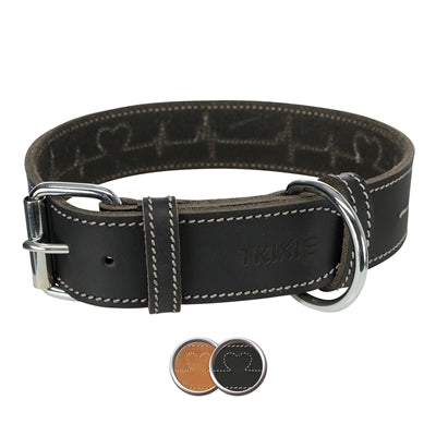 Trixie collare per cani rustico in pelle grassa battito cardiaco nero