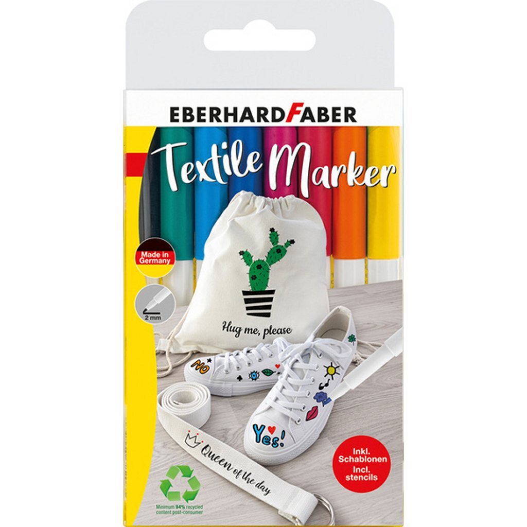 Eberhard Faber Eberhard Faber Textielmarker 8 piezas en caso + 4 plantillas con plantillas