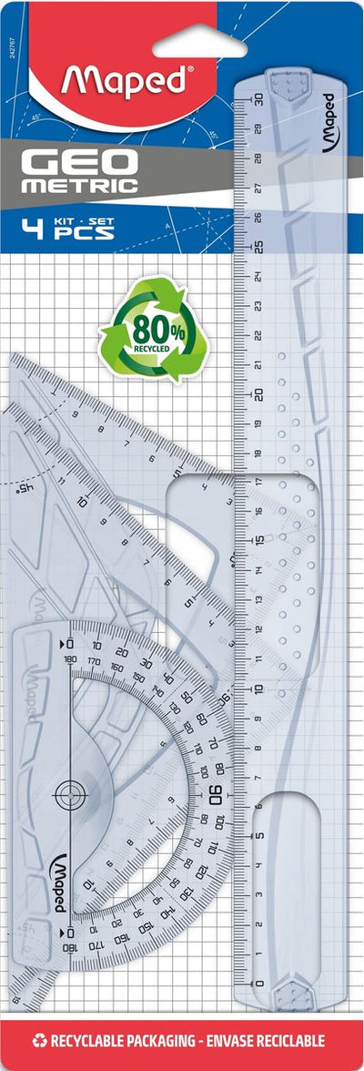 Maped office geometric kit with 2 triangles 21 cm, 30 cm ruler and 1 protractor