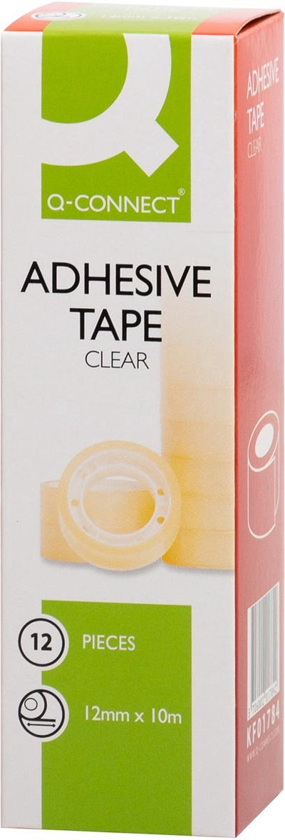 Cinta adhesiva Q-connect, pp, pies 12 mm x 10 m, caja de 12